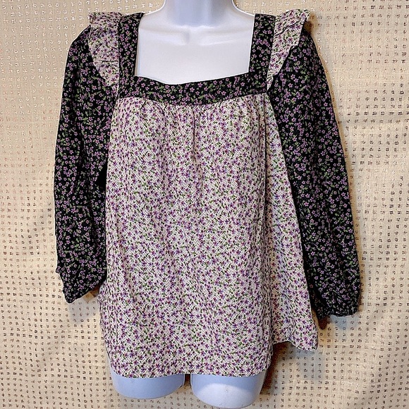 Carolina Belle Floral Peasant Top with Ruffle Detailing Sleeve - Picture 1 of 7